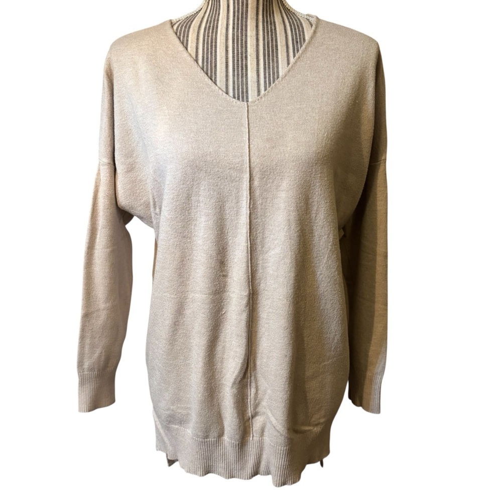 Dreamers Sweater Small/Medium Cream Light Beige V-Neck Long Sleeves Cotton Rayon